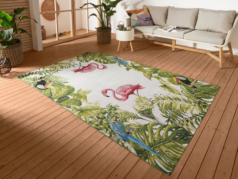 Hanse Home flair tropical birds Green, Multicoloured Living Room Floral Rug.