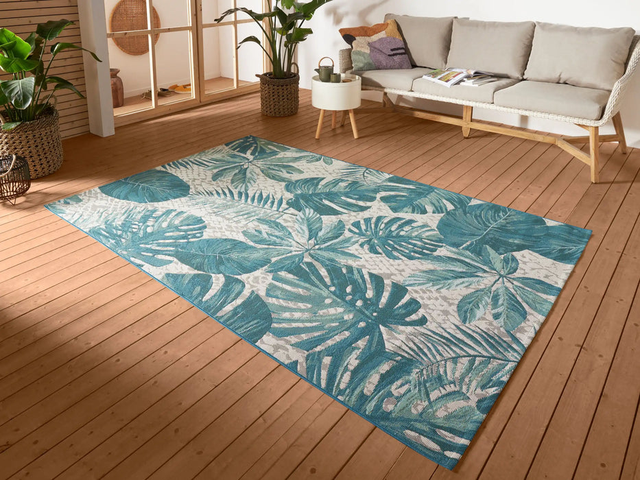 Hanse Home flair tropical leaves turqouise Blue Living Room Floral Rug.