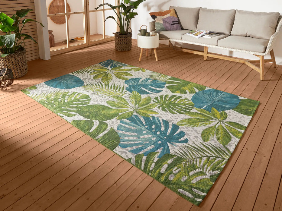 Hanse Home flair tropical leaves turqouise green Blue, Green, Multicoloured Living Room Floral Rug.