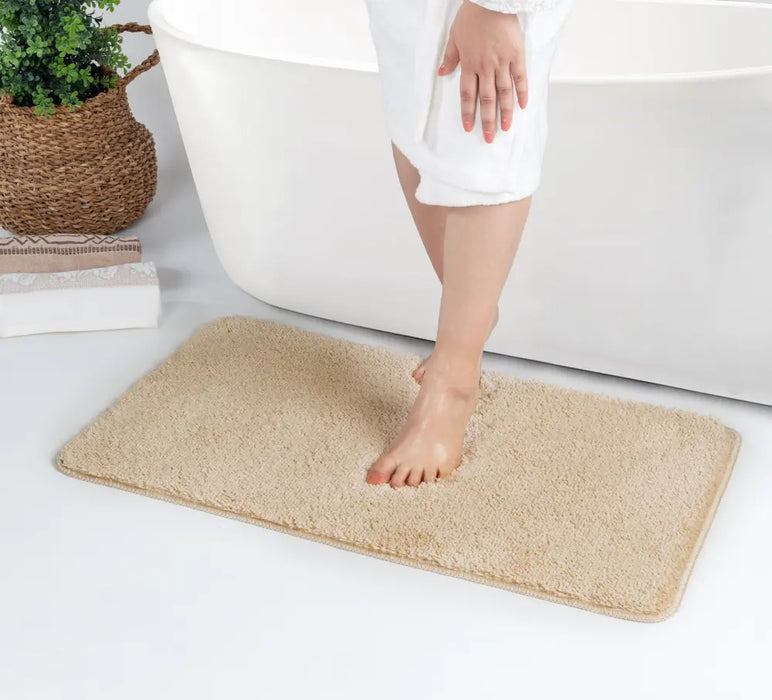JUNE Machine Washable Non-Slip Beige Bathroom Rug Beige