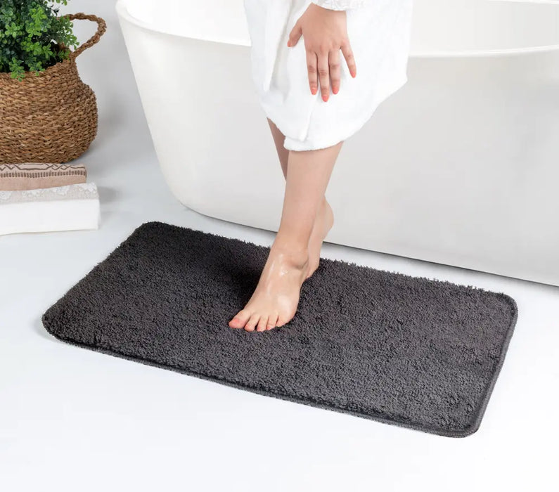 JUNE Machine Washable Non-Slip Grey Bathroom Rug Grey