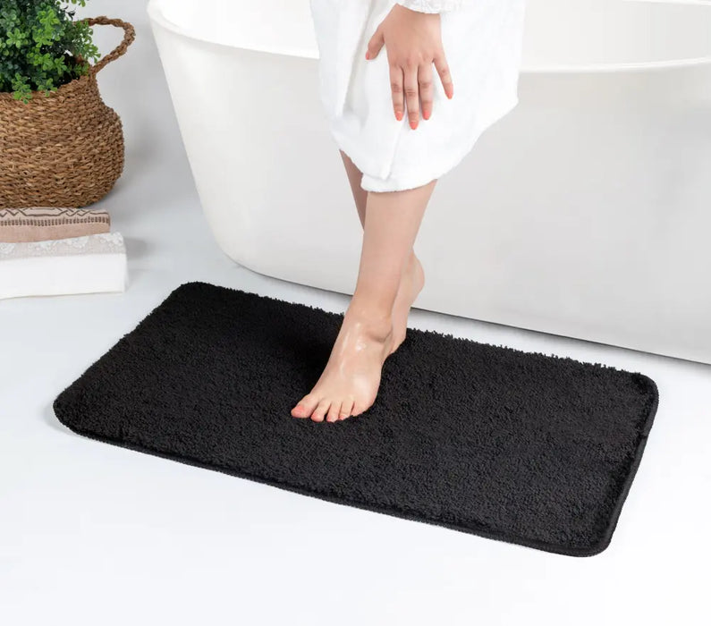 JUNE Machine Washable Non-Slip Black Bathroom Rug Black