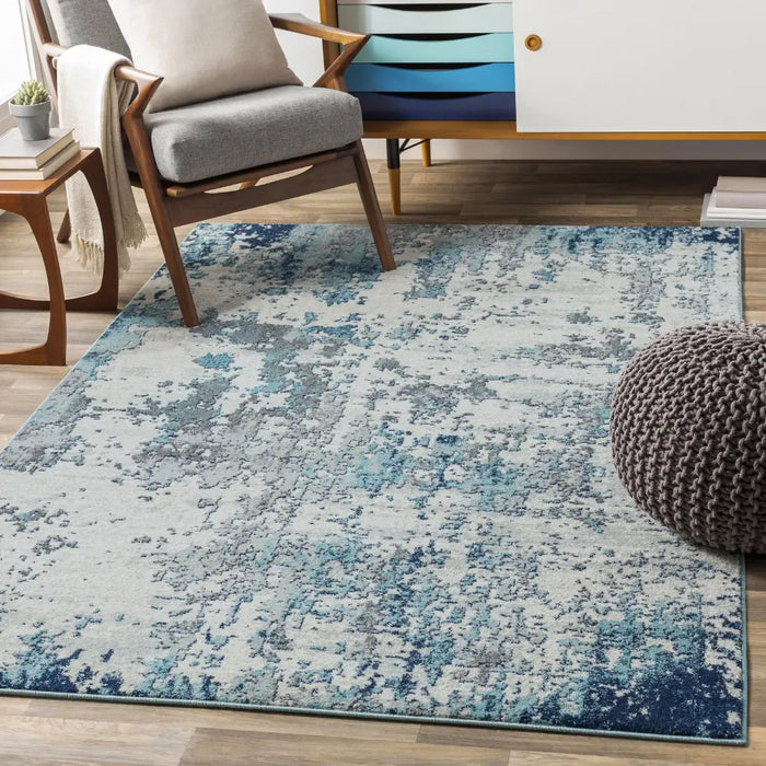 SARAH Abstract Modern Marble Navy/Aqua Rug