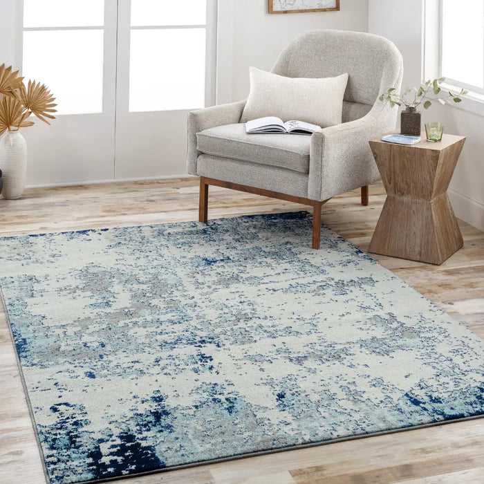 SARAH Abstract Modern Marble Navy/Aqua Rug