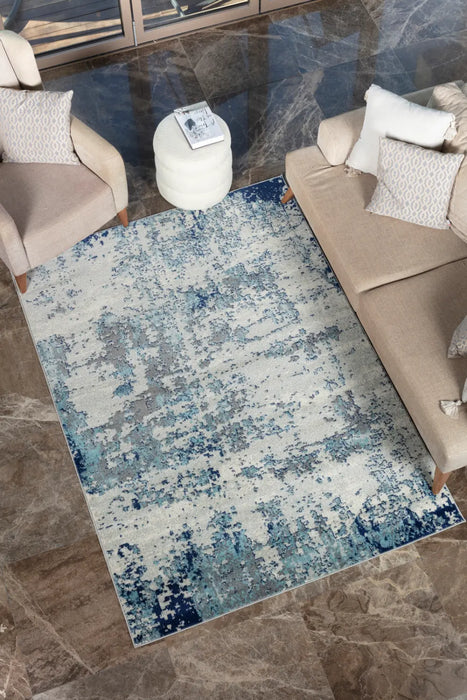 SARAH Abstract Modern Marble Navy/Aqua Rug