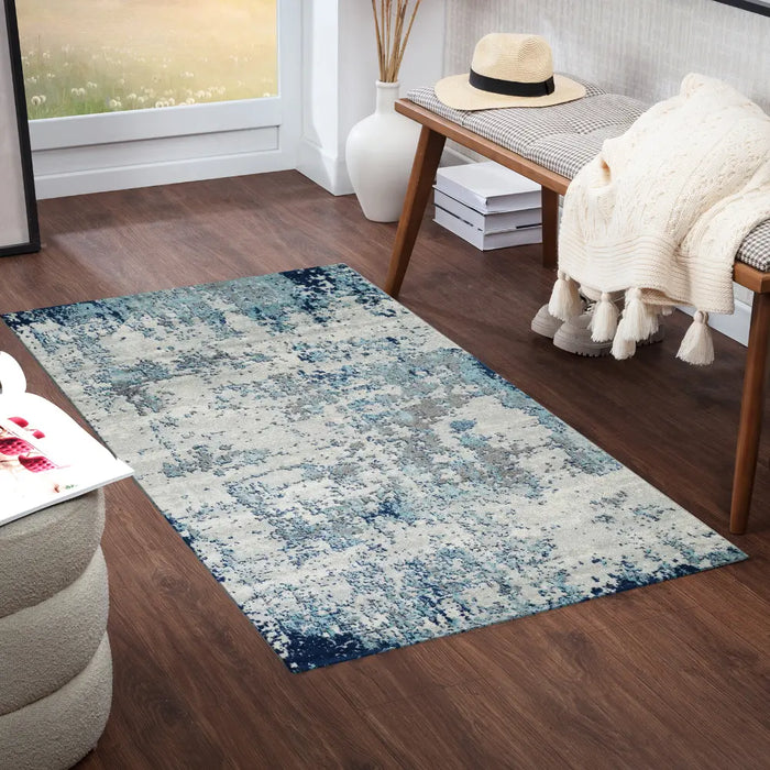 SARAH Abstract Modern Marble Navy/Aqua Rug