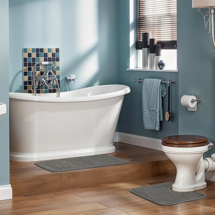 ROYAL Piece Machine Washable Non-Slip Dark Grey Bathroom Rug Set Grey