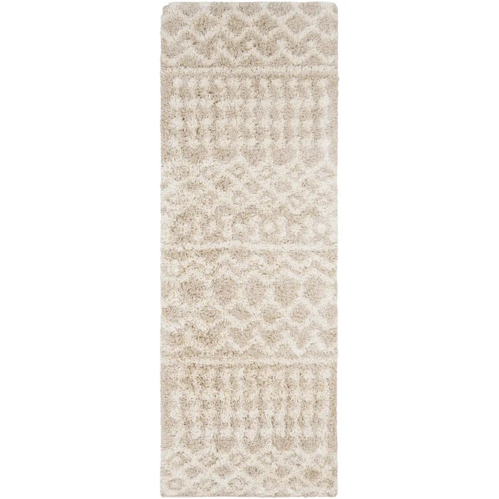 NOUR Shaggy Geometric Plush Pile Cream Beige Rug
