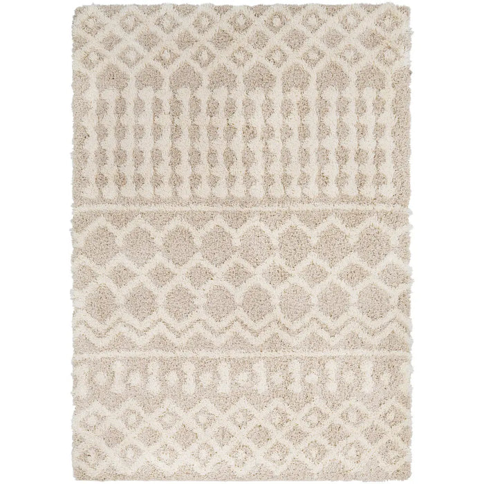 NOUR Shaggy Geometric Plush Pile Cream Beige Rug