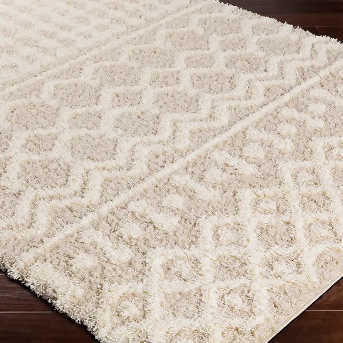 NOUR Shaggy Geometric Plush Pile Cream Beige Rug