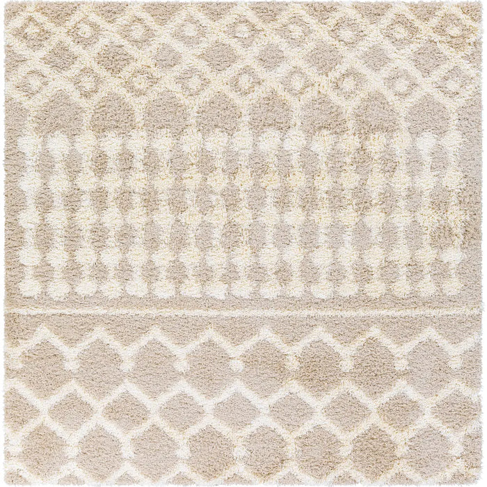 NOUR Shaggy Geometric Plush Pile Cream Beige Rug