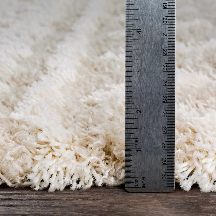 NOUR Shaggy Geometric Plush Pile Cream Beige Rug