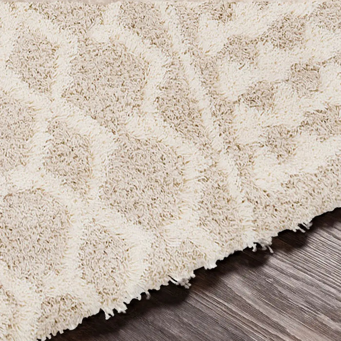 NOUR Shaggy Geometric Plush Pile Cream Beige Rug