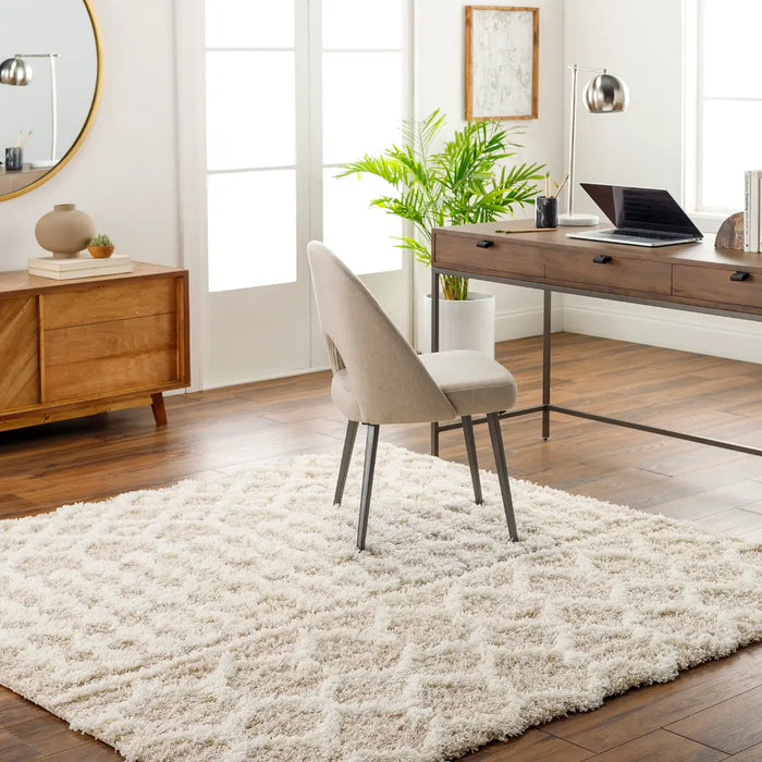 NOUR Shaggy Geometric Plush Pile Cream Beige Rug