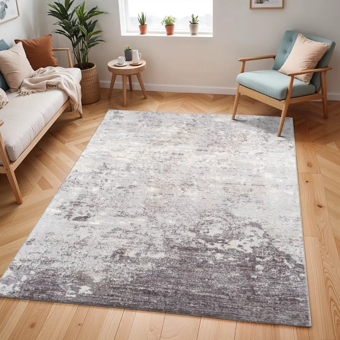 FIONA ROBERT Abstract Modern Marble Silver Gray Rug