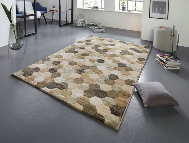 Arty Manosque Olive Green Beige Rugs, Green And Brown Rugs Uk
