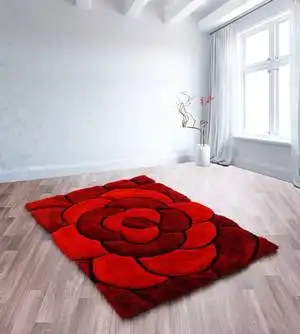 3D Carved Rose Red Rug