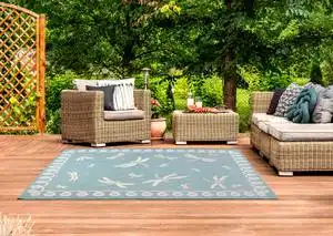Terrace Outdoor Dragonfly Teal Rug