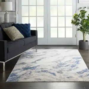 Silky Textures SLY03 Blue Ivory Grey Rug