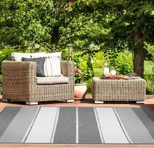 Duo Weave Indoor/Outdoor Tonal Stripes Charcoal Rug