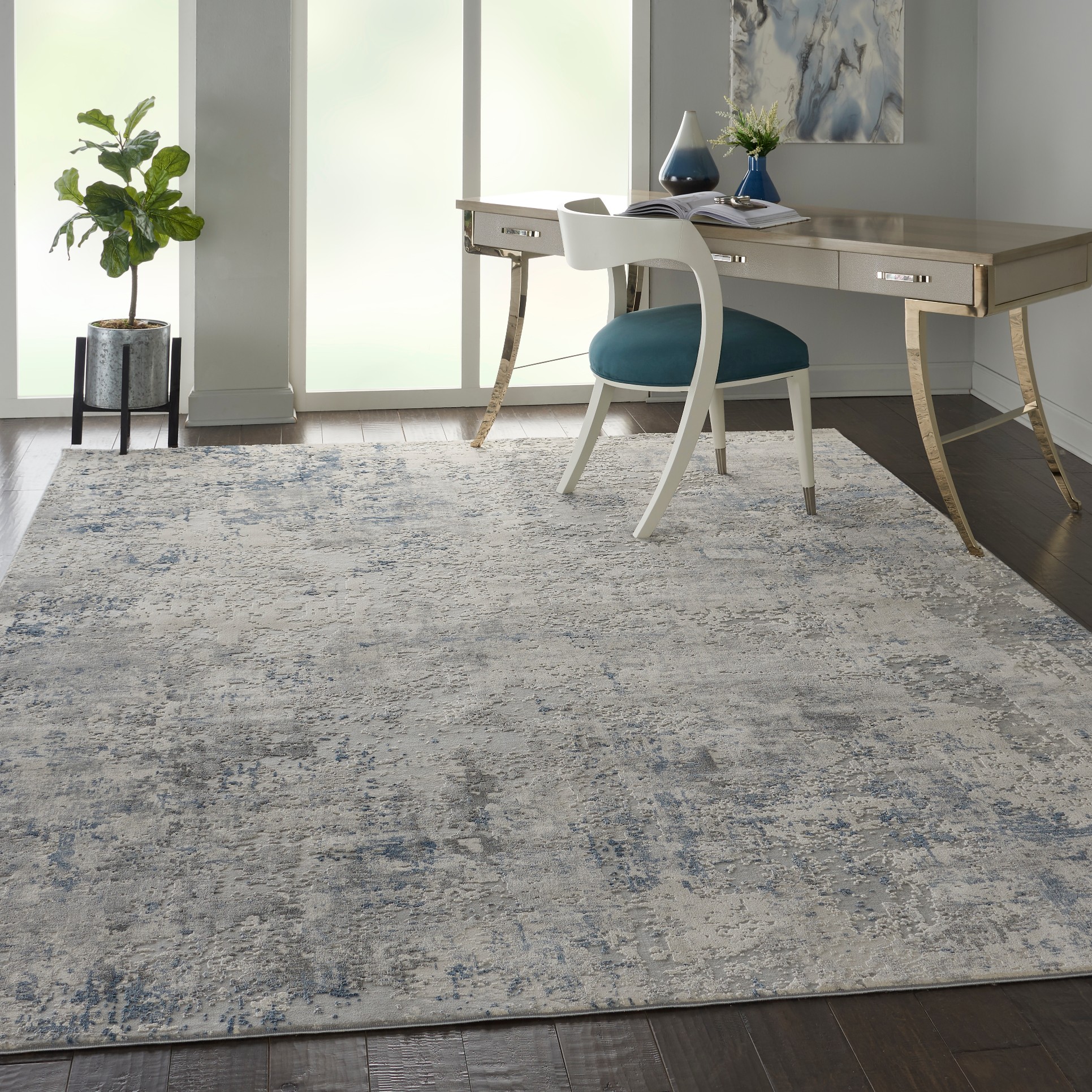 Rustic Textures RUS07 Ivory Grey Blue Rug