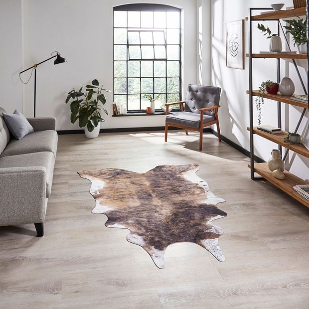 Faux Cow Print White and Grey Rug