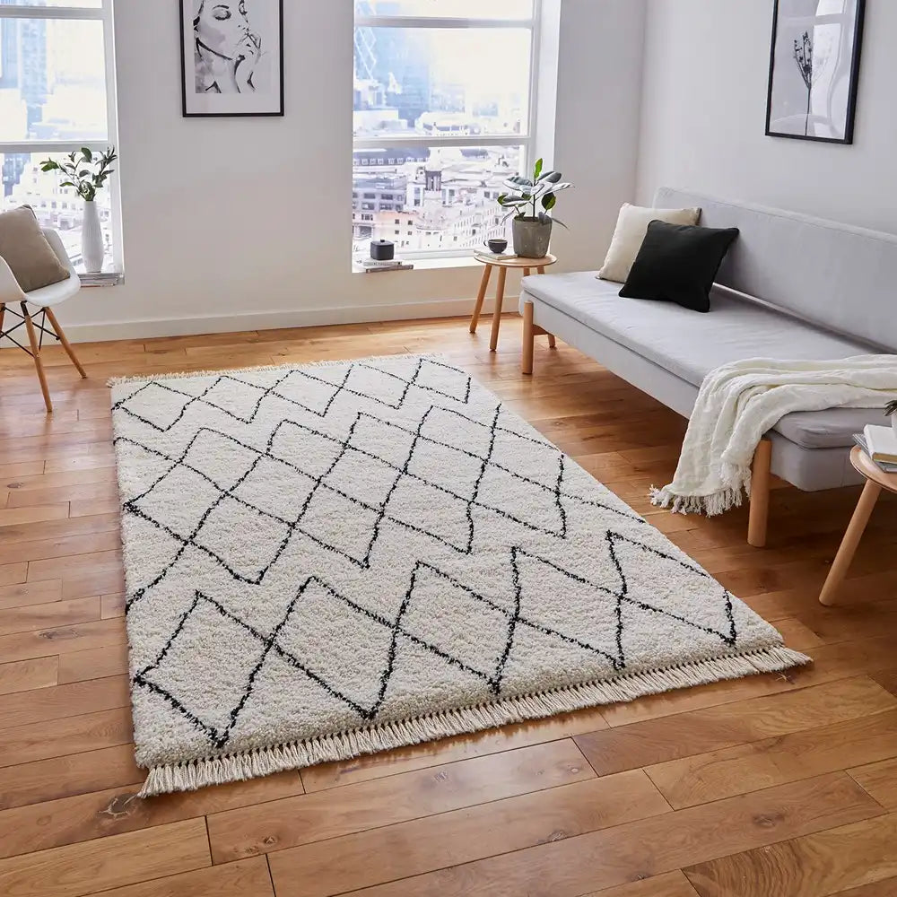 Boho 8280 White Black Rug