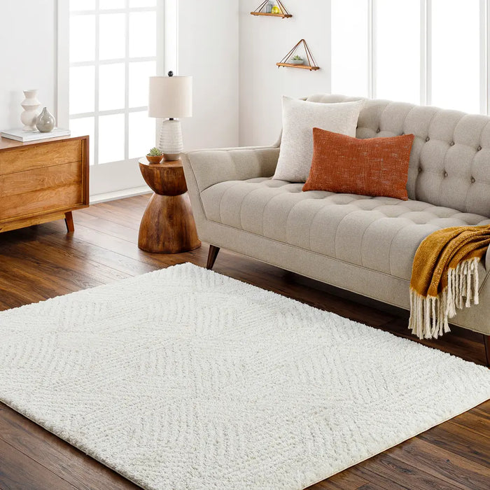 Allie Shaggy Geometric Plush Pile Beige Rug CDG2319