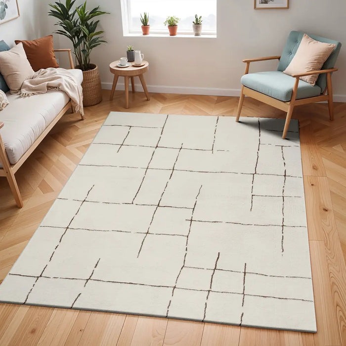 Ava Scandi Modern High Pile Ivory/Brown Area FEU2310