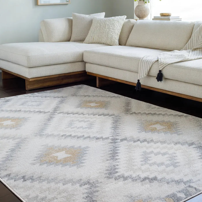 Harput-Rustic Beige Grey Brown Graphic Diamond Pattern Living Dining Bedroom Rug HAP1166