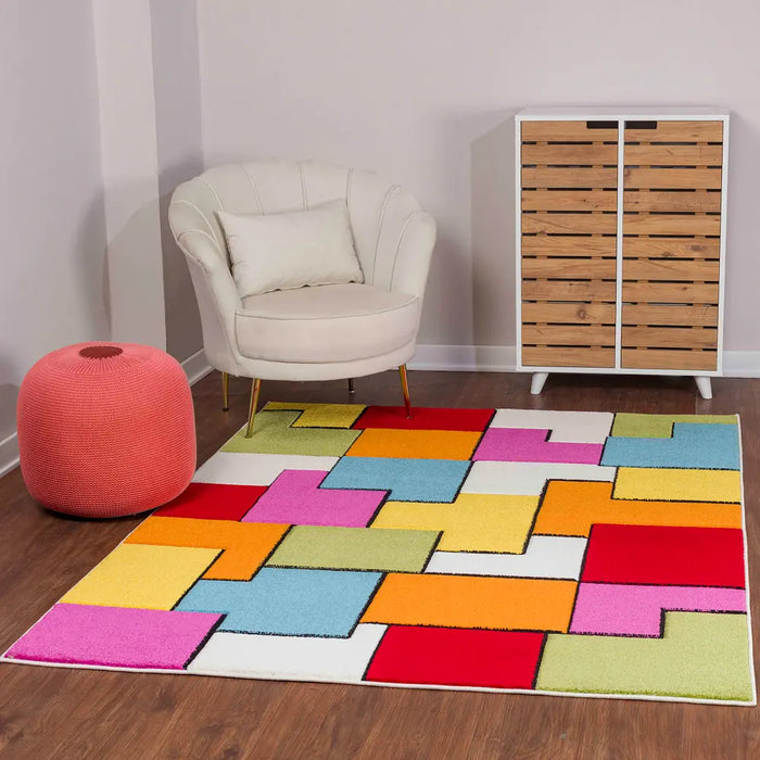 Limburg Geometric Pink Blue Green Red Graphic Living Dining Bedroom Rug LBU2314