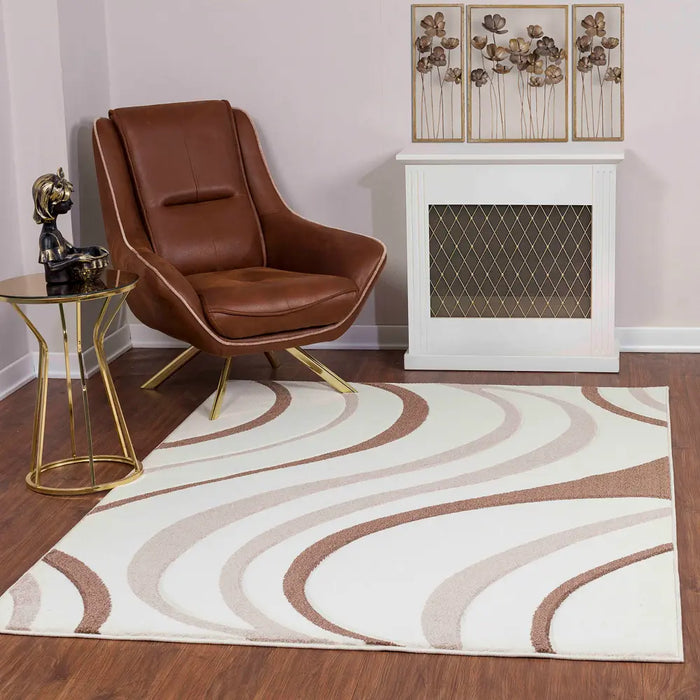 Limburg Modern Brown White Graphic Living Dining Bedroom Rug LBU2319