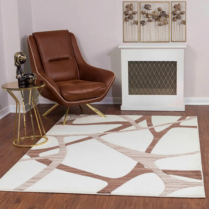 Limburg Modern Brown Beige White Graphic Living Dining Bedroom Rug LBU2325