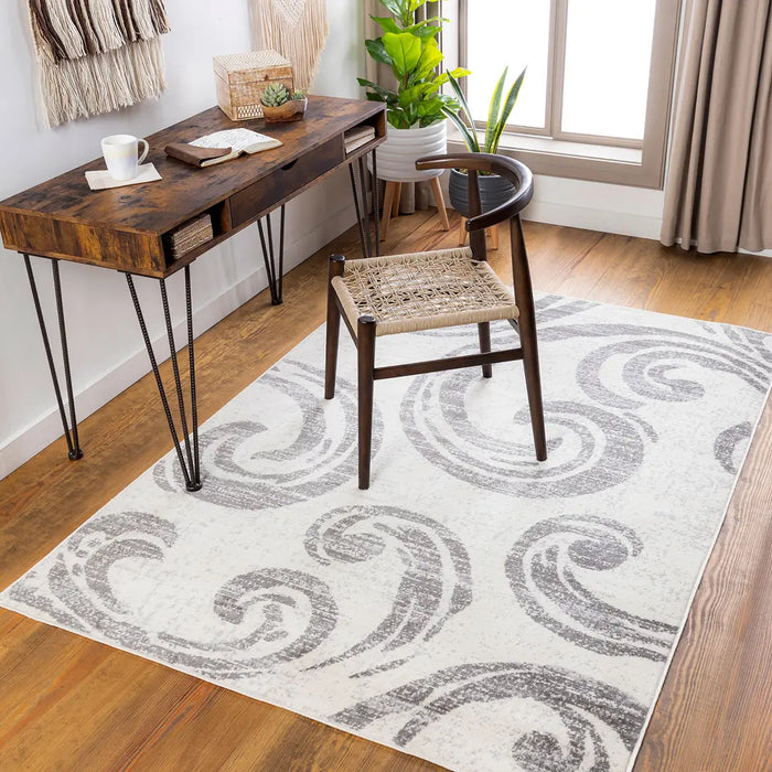 Pisa Modern Grey OffWhite Black Living Dining Bedroom Rug PSS2320