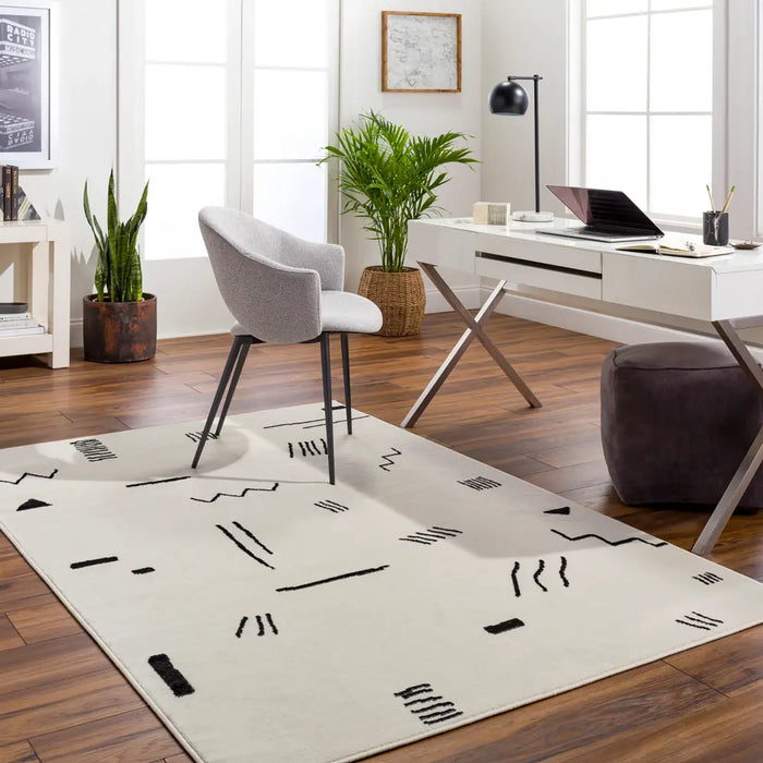 Pisa Modern OffWhite Black Living Dining Bedroom Rug PSS2356