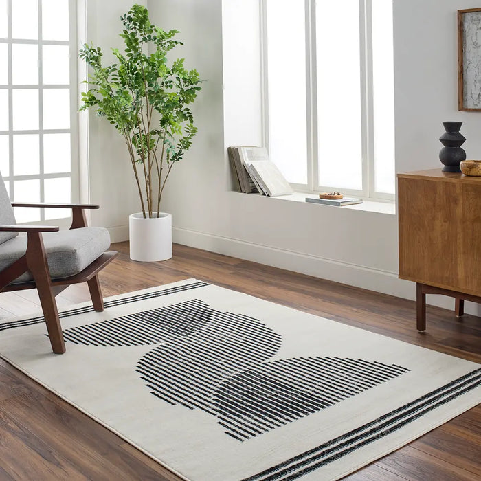 Pisa Modern Black OffWhite Grey Graphic Living Dining Bedroom Rug PSS2364