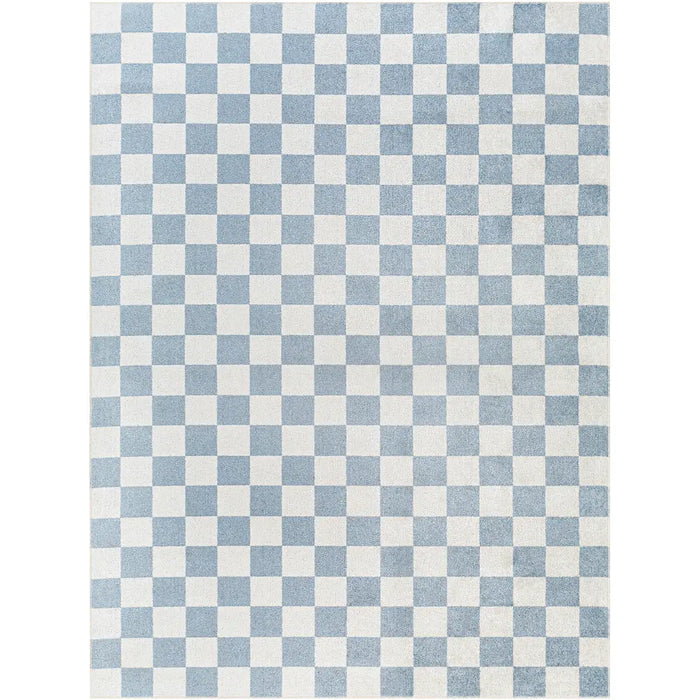 Kush LillianWashable Blue Ivory Checkered Living Dining Rug LLL2337