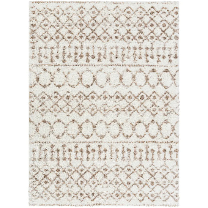 Saanjh Shaggy Geometric Plush Pile Beige Area ALH2303