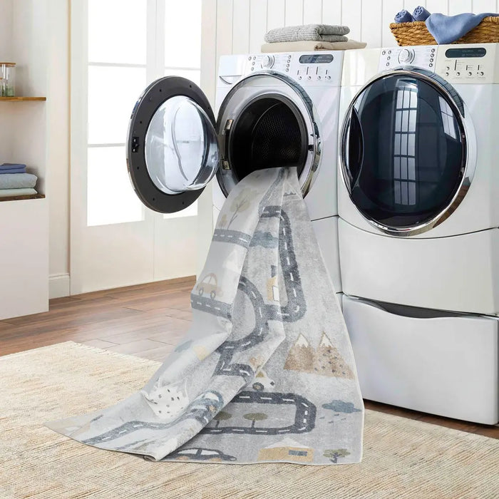 Vroomville Kids Machine Washable Blue/Grey Bedroom Area LLL2349