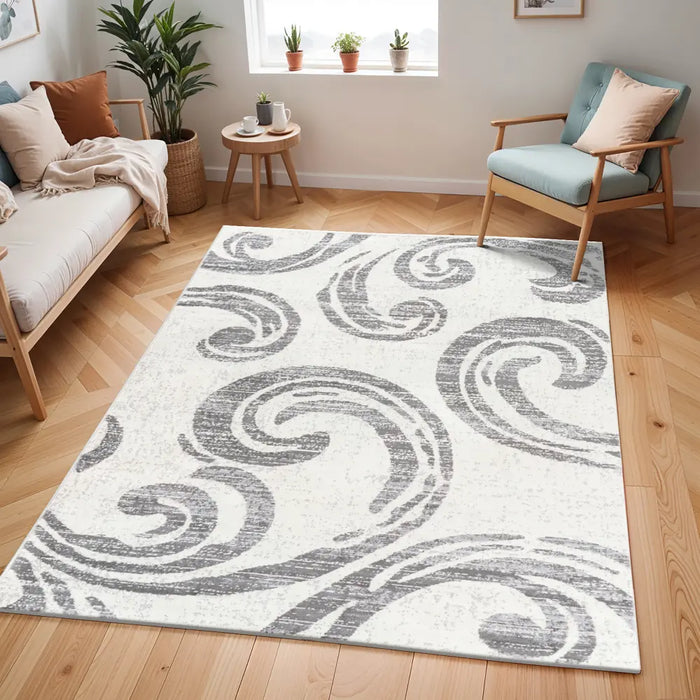 Pisa Modern Grey OffWhite Black Living Dining Bedroom Rug PSS2320