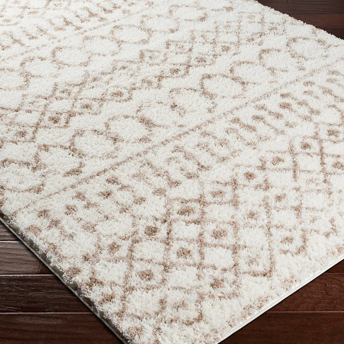 Saanjh Shaggy Geometric Plush Pile Beige Area ALH2303