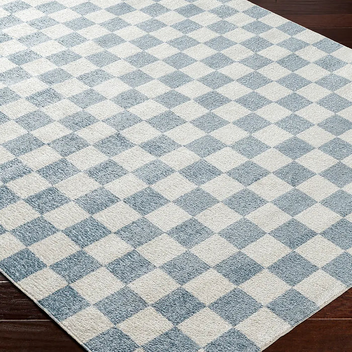 Kush LillianWashable Blue Ivory Checkered Living Dining Rug LLL2337