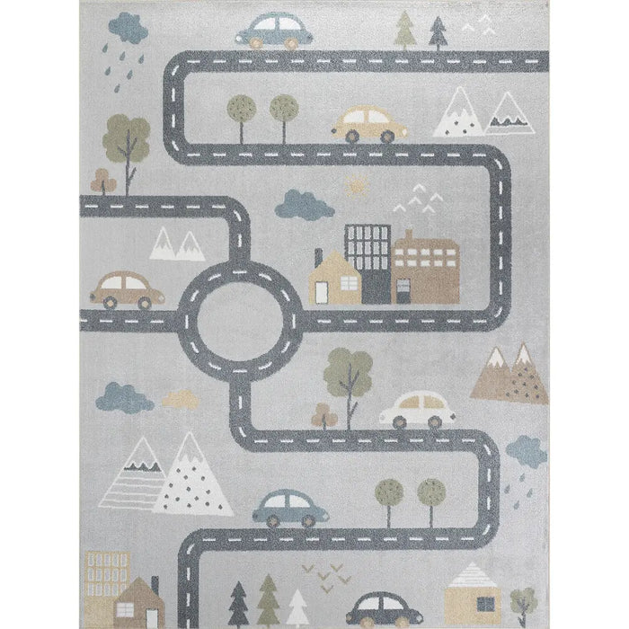 Vroomville Kids Machine Washable Blue/Grey Bedroom Area LLL2349