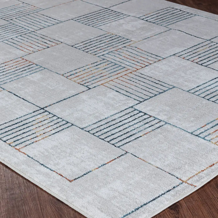 Nocibe Modern Grey Blue White Living Dining Bedroom Rug NOC2322