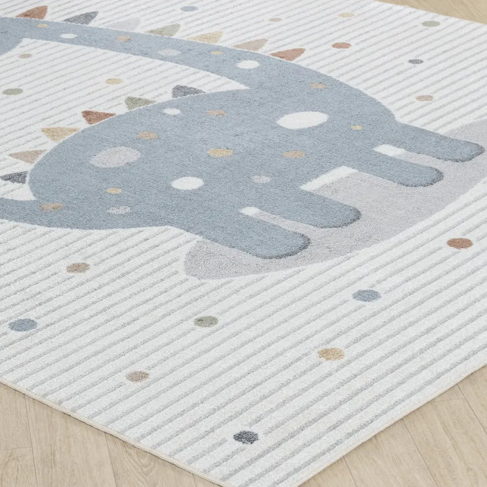 Dino Kids Machine Washable Beige/Grey Bedroom Area LLL2346