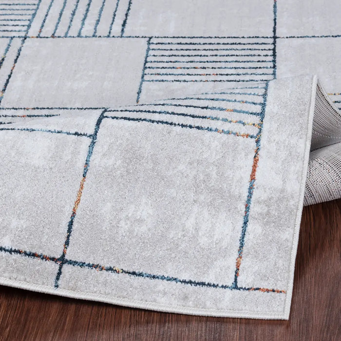 Nocibe Modern Grey Blue White Living Dining Bedroom Rug NOC2322