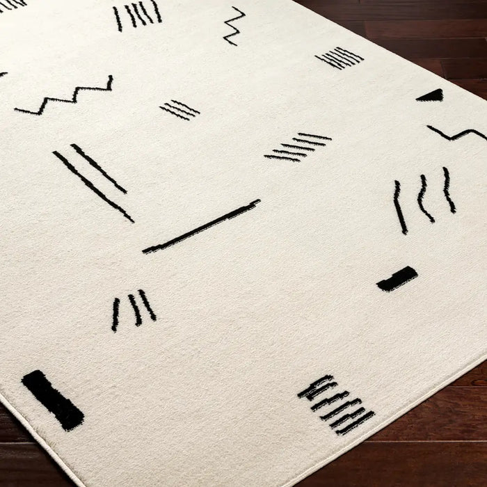Pisa Modern OffWhite Black Living Dining Bedroom Rug PSS2356