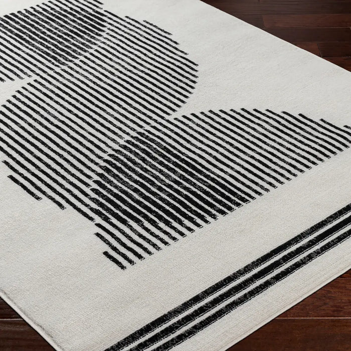 Pisa Modern Black OffWhite Grey Graphic Living Dining Bedroom Rug PSS2364