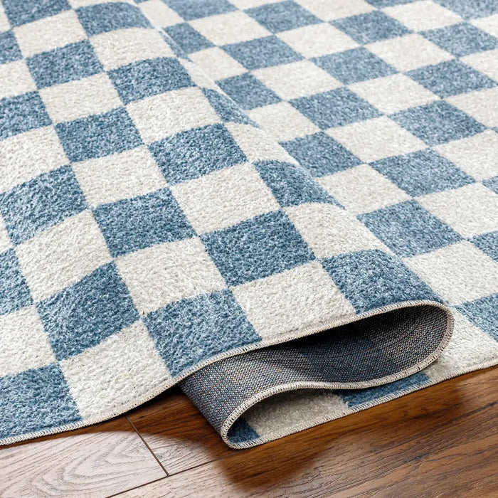 Kush LillianWashable Blue Ivory Checkered Living Dining Rug LLL2337