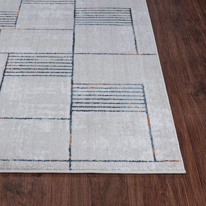 Nocibe Modern Grey Blue White Living Dining Bedroom Rug NOC2322